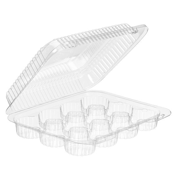 Inline Plastics 12-Compartment Small Mini Cupcake/Muffin Container Clear Plastic Hinged Holder (Pack of 10)