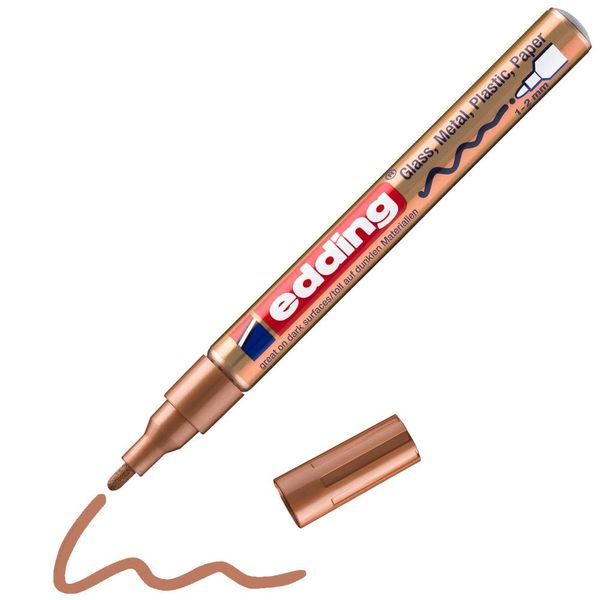 edding 751 gloss paint marker - copper - pack of 1 paint marker - round nib 1-2 mm - paint pen for glass, pebbles, wood, plastic, paper - waterproof, high coverage