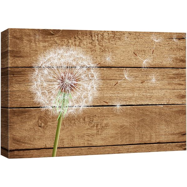 wall26 Canvas Print Wall Art Dandelion in The Wind on Wood Panels Nature Wilderness Mixed Media Modern Art Rustic Relax/Calm Multicolor for Living Room, Bedroom, Office - 12"x18"