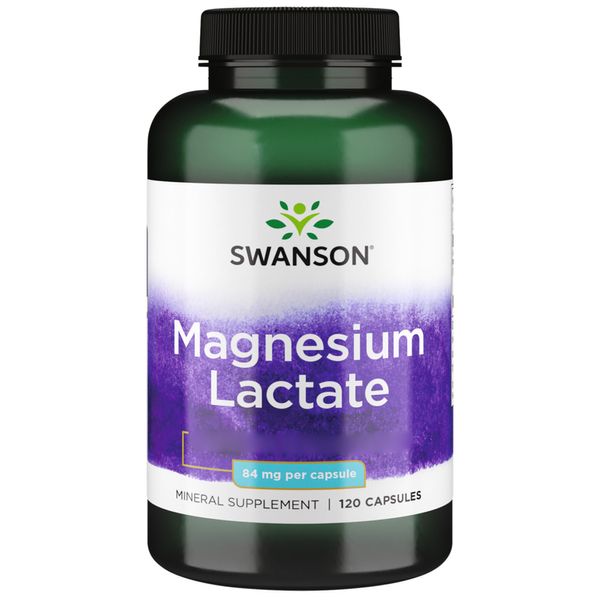 Swanson, Magnesium Lactate, with 84mg Magnesium per Capsule, 120 Capsules, High-Dose, Lab-Tested, Soy-Free, Gluten-Free, GMO-Free