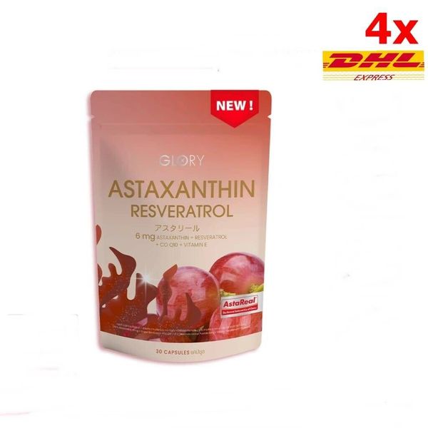 4x Glory Astaxanthin Grape Skin Extract Co Q10 Vit E Brightening Skin 30 Caps