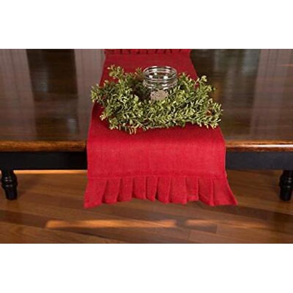 Red 60" Table Runner With Ruffled Ends By Deco