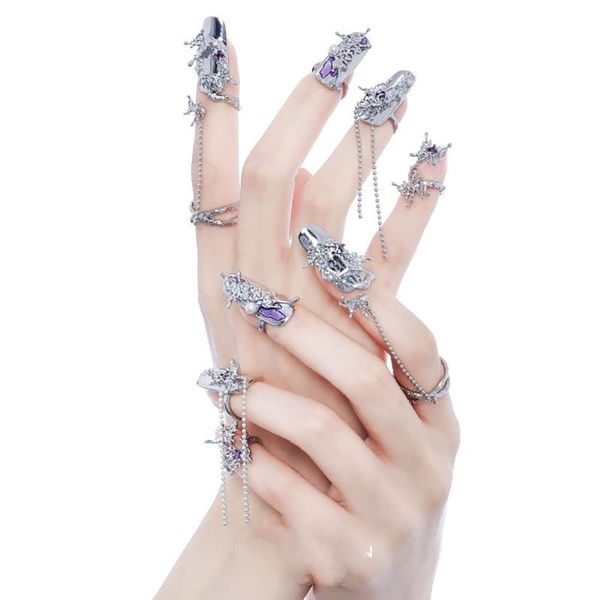 5Pcs Finger Tip Nail Rings for Women Girls, Adjustable Opening Nail Art Charms Accessories, Finger Tip Ring Claw Rings Nail, Irregular Fingertip Nail Armor Ring Punk Jewelry Set