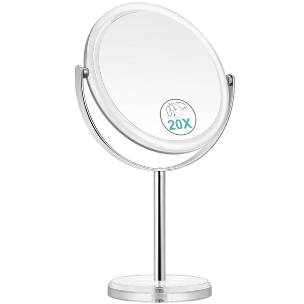 Magnifier, 20 Times/Equal Time, 360° Rotation, Large Type, Double-Sided Makeup Mirror, Easy to Install, Travel, Gift for Women, Clear