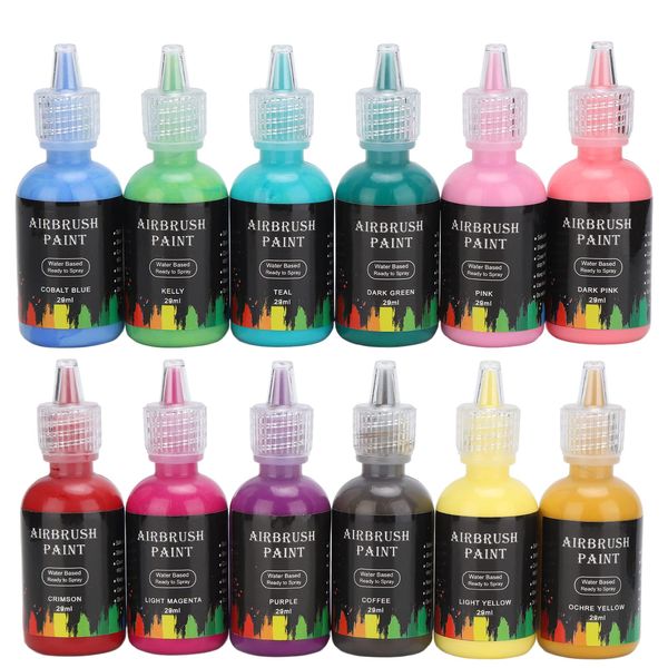 12 Color Ink Paint,348Ml Water Based Air Brush Paint Kit DIY Airbrush Paint Art Ink for Car Crafts Tile Rocks Premium Airbrush Paint Set for Beginners Artists DIY Projects