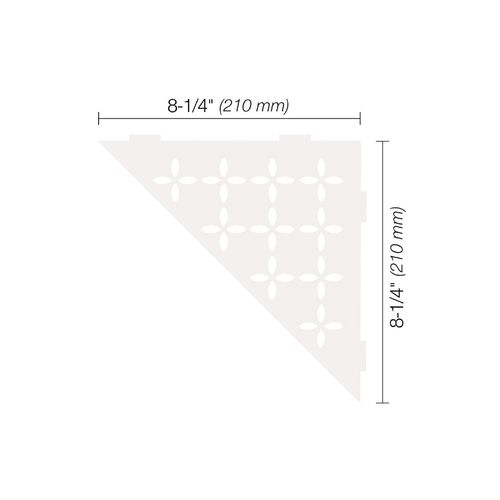 Schluter Triangular Corner Shelf for Tiled Walls - Floral Design, Aluminum Material, Matte White Finish, 3/32” Thick Anchoring Tabs - SES1D5MBW