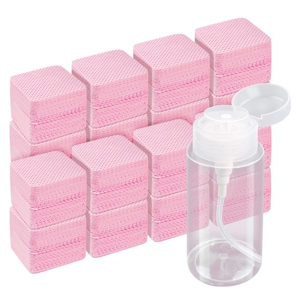 1080 PCS Lint Free Wipes for Nails, Pink Nail Eyelash Extension Wipes, Super Absorbent Soft Non-Woven with a Pump Dispenser Bottle Disposable Nail Polish Remover for Polish Clean Acrylic Nails Remover