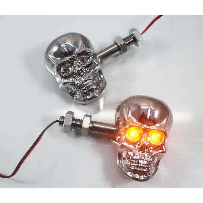 PerfecTech Motorcycle 10mm Screw Skull Head LED Amber Turn Signal Indicator Light (Chrome)