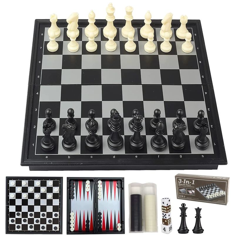 Travel Chess Set 3 in 1-9.8 Inch Chess Checkers Backgammon Set Magnetic ...