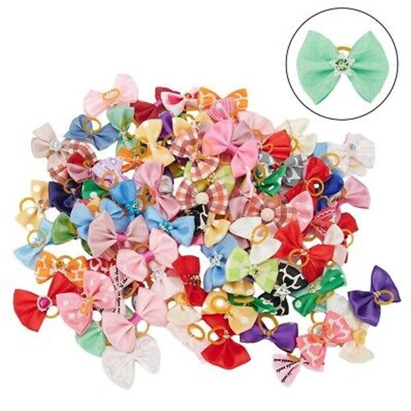 Assorted Hair Bows W/Rubber Bands For Small Dog Cat Pet Grooming Hair Accessory