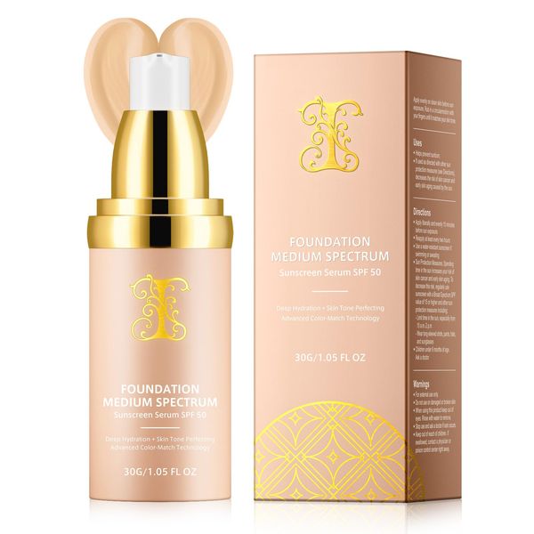 Foundation 4 in 1 - Medium spectrum with SPF 50+, Longwearing & Waterproof, Color Changing Foundation Hydrating Concealer Light Spectrum for Gym, Sport, 30g/1.05 fl.oz