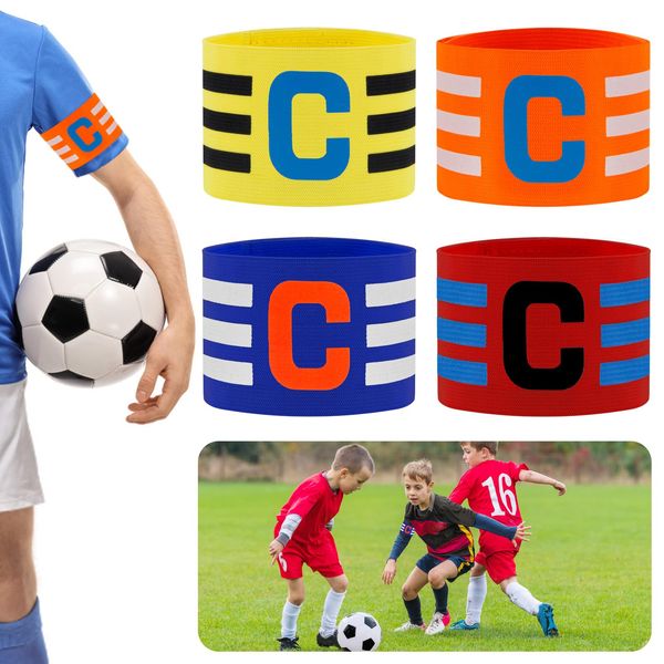 4 Stück Kapitänsbinde Fußball Armbinde Verstellbare Captain Armband Multicolor Gummizug Spielführerbinde Elastic Kapitäns Armbinden Fußball Armband für Kinder Erwachsene Junior Viele Sportarten