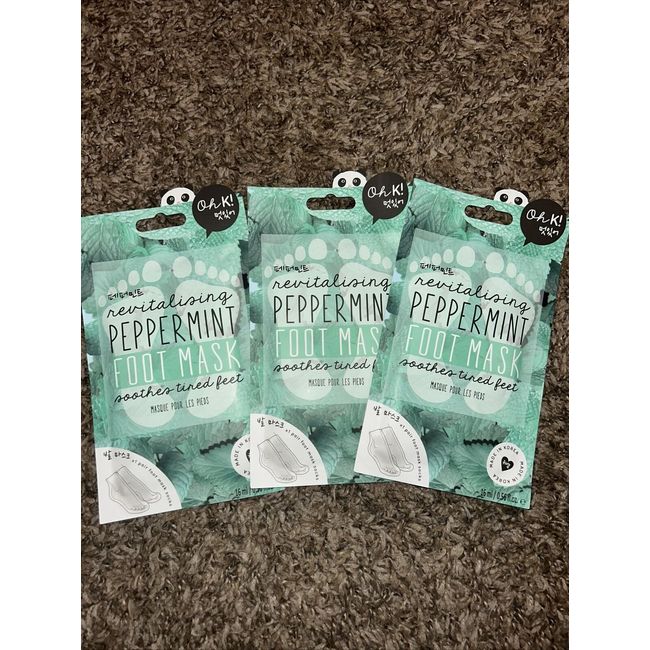 3 Pack- Oh K! Revitalizing Peppermint Foot Mask Soothe Tired Feet