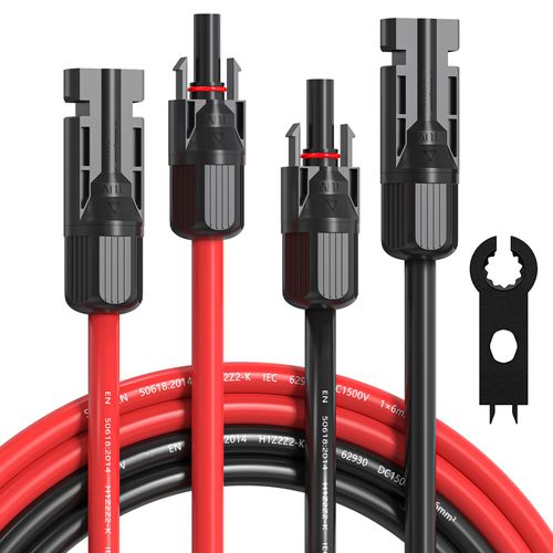 10AWG Solar Extension Cable 10 Feet, 10 Gauge Solar Panel Cables 10FT for Solar Systems, Car, RVs, and Boats, Tinned Copper PV Wire Ends with Solar Connector (Red & Black)