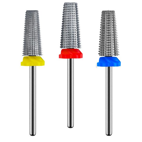 3Pcs Carbide 5 in 1 Nail Drill Bit Set- Two Way Rotate Use for Both Left and Right Handed- XF， F， M 3/32 Inches Brocas Para Drill Nails for Acrylic Nail Gel Fast Remove