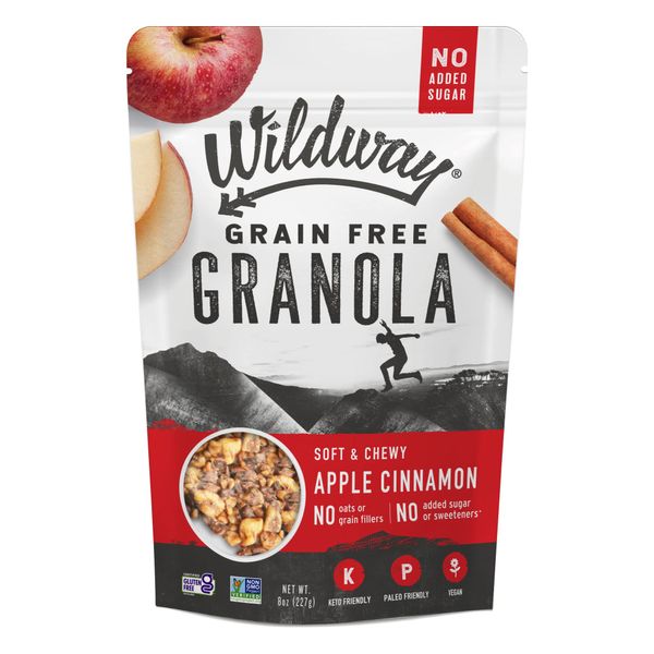 Wildway Apple Cinnamon Keto Granola | Grain-Free Certified Gluten-Free Cereal | Vegan, Low Carb & No Sugar Added | Paleo-Friendly, Non-GMO Fruit & Nut Clusters | Nutrient-Rich Snack | 8oz