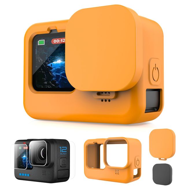 Lammcou Silikon Schutzhülle für Hero 12, Hülle Silicone Protective Case & Glas Schutzfolie & Objektivdeckel & Trageband für Go Pro Hero 12 11 10 9 Silikonhülle Sleeve Zubehör Accessories Set