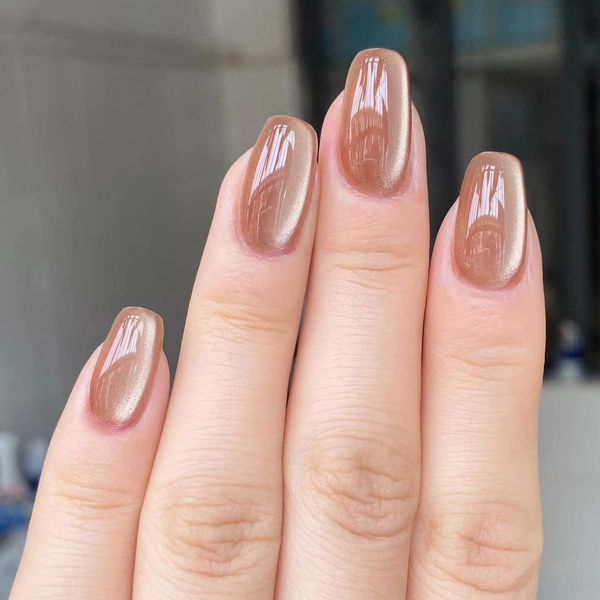 Nail Tip, Short, Medium, 24 Pieces, Nail Tip, False Claws, Cat Eye, Pink Flesh Tone, Gradient, Skin Tone, Popular, Japanese Style, Cute, Simple, Fashionable Party, Nail Tip, Autumn, Spring, Summer,