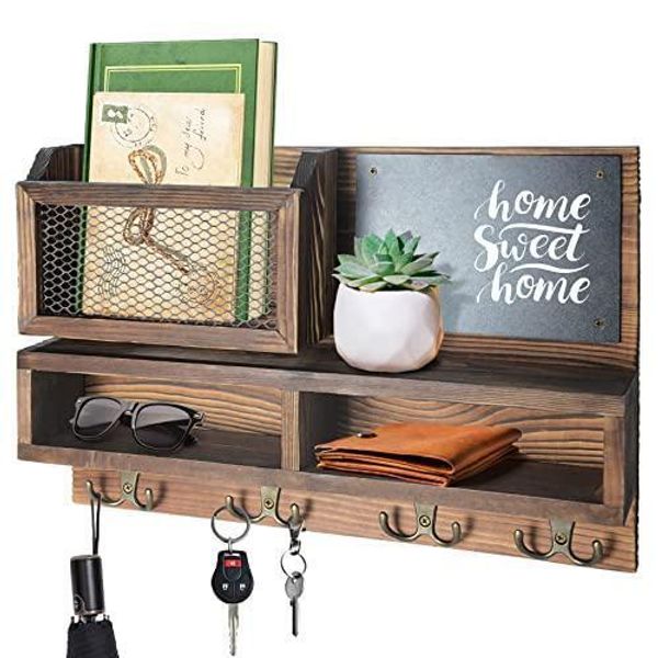 Key Holder for Wall, Mail Organizer Wall Mount with Key Hooks and Wallet Holder,