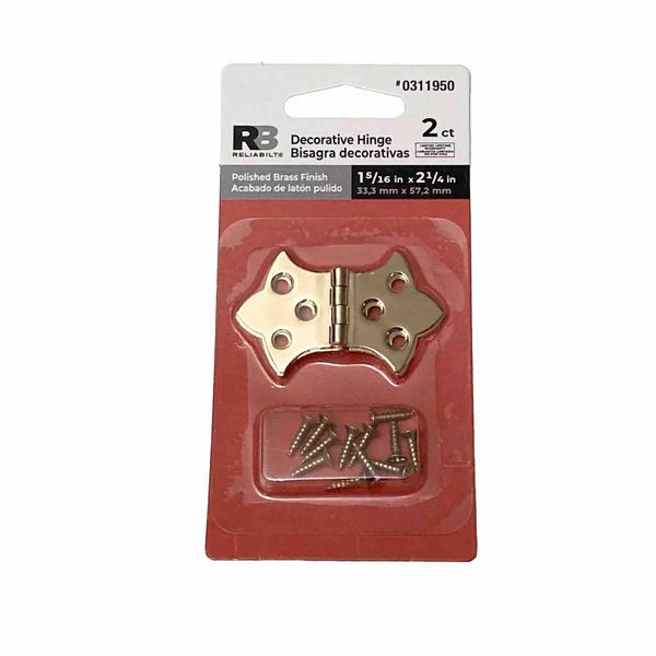 2 Surface Flush Mount Cabinet Door Butterfly Hinges POLISHED BRASS 1 5/16"