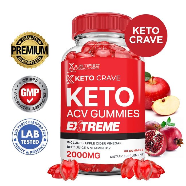 Keto Crave Extreme ACV Gummies 2000MG Apple Cider Vinegar 60 Gummys