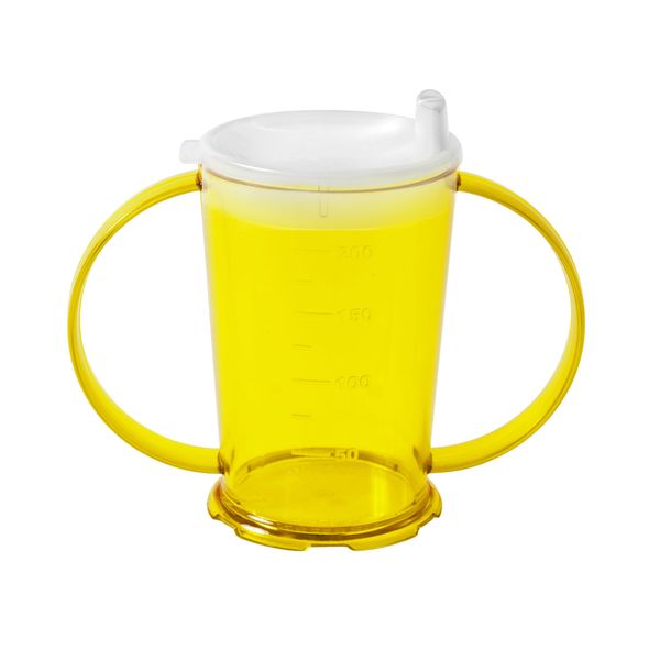 Harfield Translucent Yellow 2-Handled Beaker & Narrow Spout Drinking Aid Sippy Cup Reusable Virtually Unbreakable Copolyester Plastic