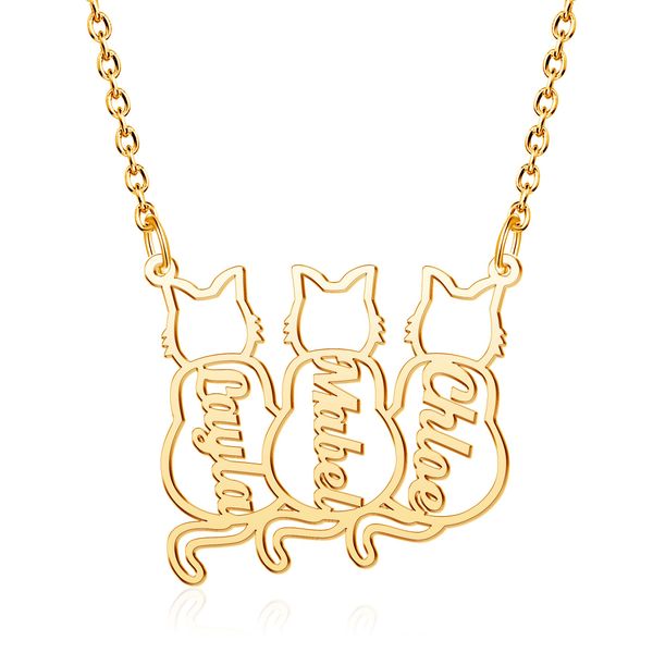 CoolJewelry Personalized 3 Cat Memorial Necklace Pet Cat Name Necklace Custom Cat Breed Silhouette Necklace Pet Loss Pendant with Name Remembrance Memorial Jewelry Gift for Her, *3 Cats