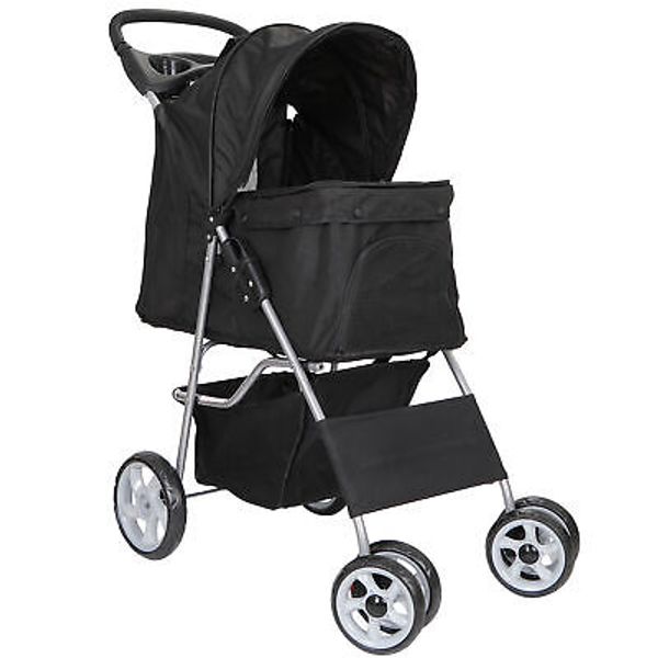 Pet Travel Carriage 4 Wheeler Dog Stroller with Foldable Carrier Cart Cup Holder