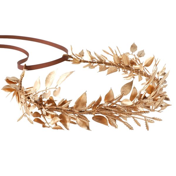 KorViSHOW Gold Leaf Headpiece Greek Goddess Bridal Hairband Golden Leaf Flower Crown Fairy Headwear for Women Girls Party Decoration Wedding Bride Accessories