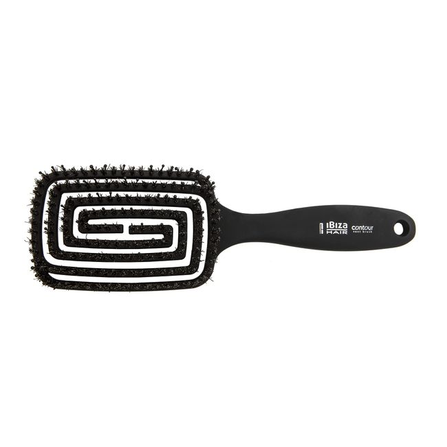 Ibiza Hair Professional Detangling Brush with Boar/Nylon Ball Tip Bristles (Contour Vent), Geometrical Design Contours to the Shape of the Head for Damage Free Detangling, Waterproof, Heat Resistant