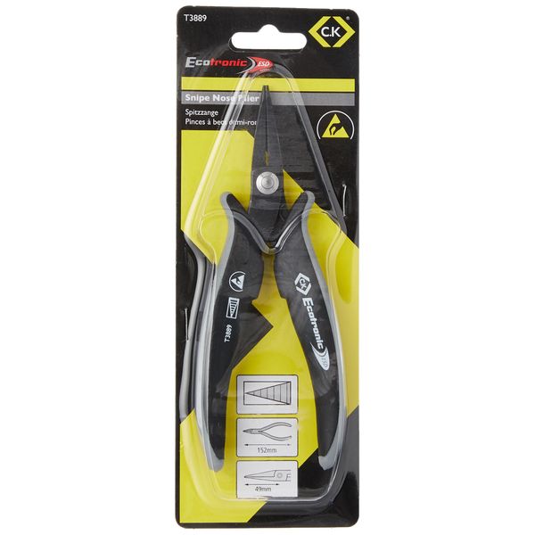 C.K T3889 Ecotronic ESD Long Snipe Nose Pliers, Black