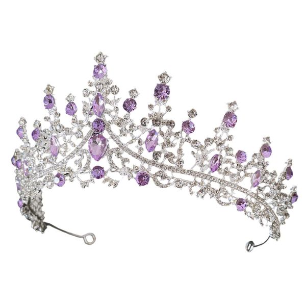 PLAFOPE Purple Crystal Crown Shiny Headband Rhinestone Headband Bride Wedding Headdress Bride Tiara Hair Accessories for Brides Headband Tiara for Bridal Wedding Headpiece for Bride