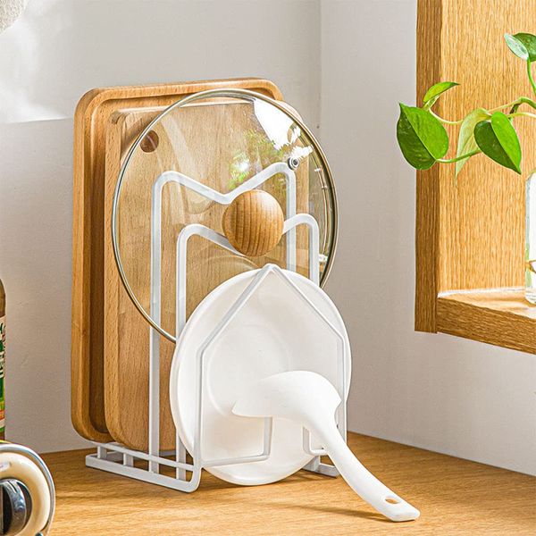 LINFIDITE Chopping Board Holder Rack Cutting Board Organiser Pot Lid Holder Stand Kitchen Countertop Organiser Cookware Storage Freestanding Stand for Pans Lids,Chopping Boards,White