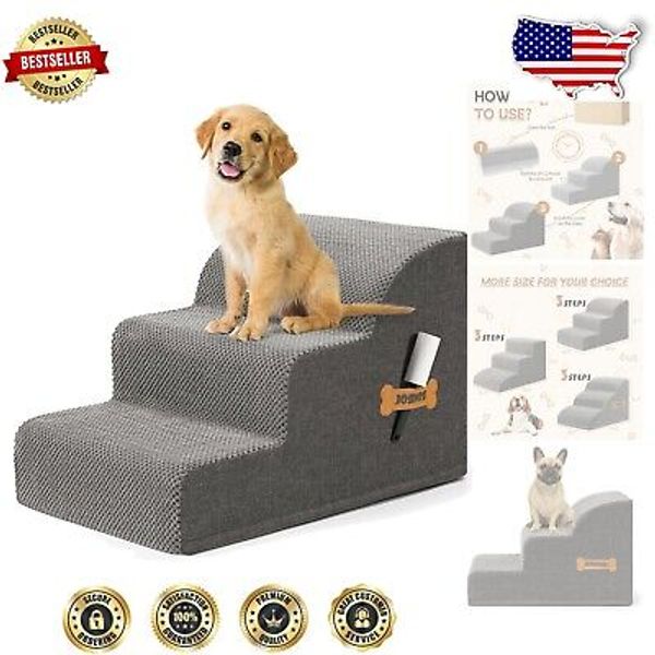 Portable High Density Foam Pet Steps for Small Dogs & Cats, Includes Hair Roller