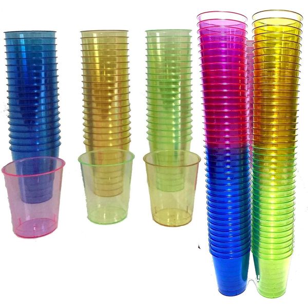 240 Plastic Shot Glasses, NEON 30ml - Shot Cups| Shots Vodka Jelly Sample Tasting Desserts, Weddings Birthdays Parties Christmas, Stag, Hen, Reusable (240)