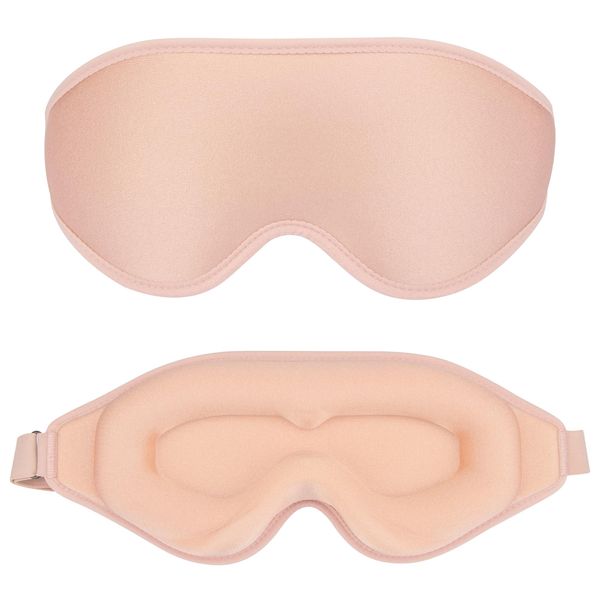 YUNAI 3D Sleep Eye Mask with Adjustable Strap, Contoured Cup Night Blindfold for Side Sleeper, Soft Comfort Zero Pressure Blackout Light Eye Shade Cover for Sleeping Travel Nap Yoga Men Women, Pink