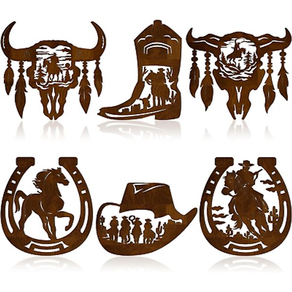 Therwen 6 Pcs Western Wall Decor Wood Wall Art Decor Rustic Cowboy Hat Boot Deco