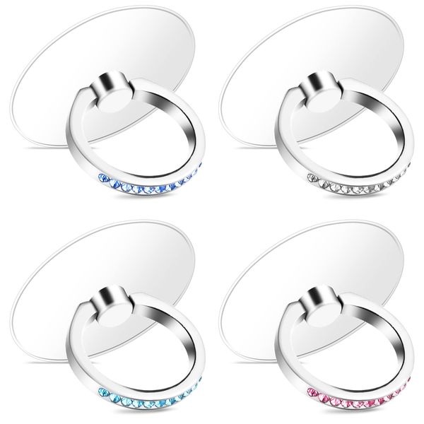 Bewudy 4 Pcs Diamond Phone Ring Holder Grip, Transparent Cell Phone Finger Ring Grip Kickstand, 360° Degree Rotation Finger Ring Stand, Compatible with Most of Phones Tablet and Case