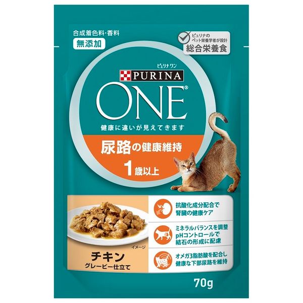 Purina One Cat Food, Cat Pouch, Urinary Tract Health, For Ages 1 and Up, Chicken, Gravy, 2.5 oz (70 g) x 12 Packs (Bulk Purchase)