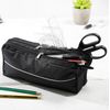 ARPAN Triple Pocket Zip Rectangular Large Fabric Pencil Case - School Make-Up (Black)
