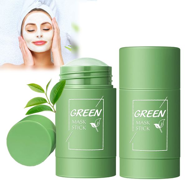 2 Stück Green Mask Stick Probuk Green Stick Mitesser, Blackhead Remover Mask, Green Tea Clay Mask Stick, Deep Cleansing Smearing Mask, Moisturizing Nourishing Skin, Removes Blackheads