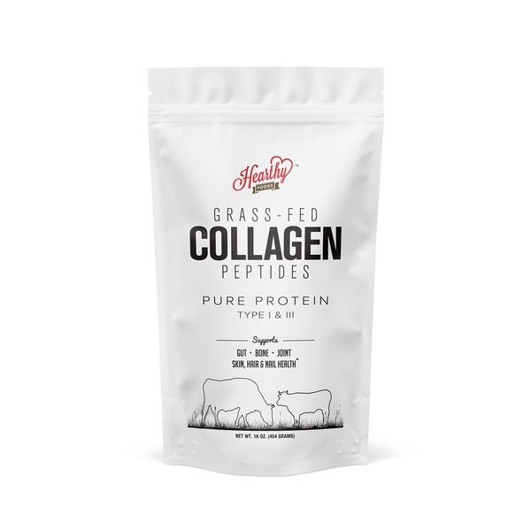 HEARTHY FOODS Collagen Powder - 18g Protein - Pure Halal Collagen Peptides Grass Fed Organic Hydrolyzed Powder | Type I and III Unflavoured Protein Keto Friendly Gluten Free No Sugar Non GMO 16 Oz