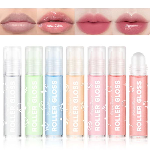 6PCS Roll On Lip Oil Set, Transparent Lip Gloss Set, Sparkly Lip Gloss, Hydrating Colorless Lip Balm, Moisturizing Lip Lotion for Dry Lips