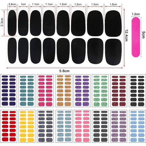 Adesivi per Unghie, 16 Fogli 256 Pezzi Glitter Smalto Adesivo per Unghie con 5 Lima per Unghie, Adesivi Unghie Nail Art Stickers Unghie Nail Art Decalcomanie per Decorazioni Unghie