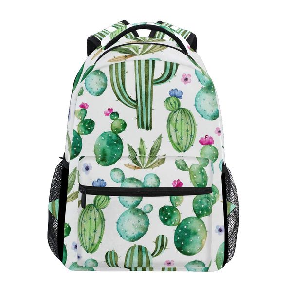 Wamika Watercolor Cactus Backpacks for Girls Kids Boys Tropical Desert Plant Cacti School Book Bags Waterproof Student Laptop Backpack College Carrying Bag Casual Lightweight Travel Sports Day packs