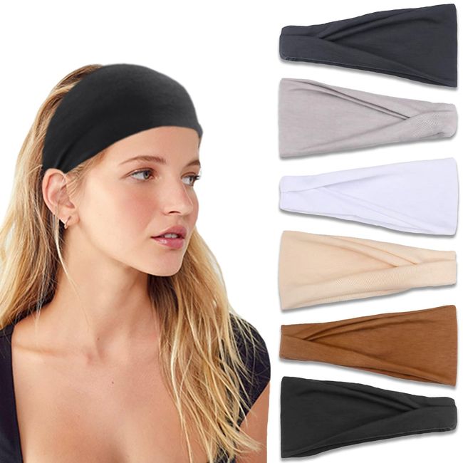 VENUSTE Headbands for Women's Hair, Neutral Knotted Head Bands for Adult Women Hair Accessories, Wear for Yoga, Fashion, Working Out, Travel or Running, 6PCS