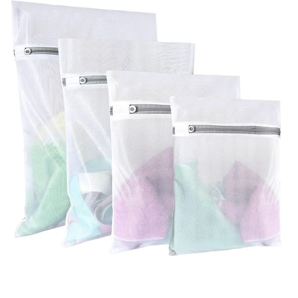 4 Pcs Mesh Laundry Bags, 60x60cm/60x50cm/50x40cm/40x30cm Washing Bag Laundry Bags for Washing Machine Washing with Zips for Clothes Socks Underwear Bra (M/L/XL/XXL)