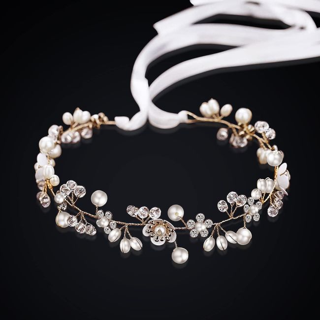 Crewell Haarschmuck Kommunion ,Haarbänder für Mädchen Blumenkranz Haare Kinder Hochzeit Mädchen Blumen Braut Haarschmuck Perle Stirnband