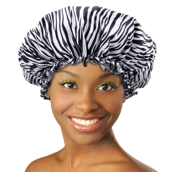 DONNA ARGAN Patterned Sleep Cap Hair Sleep Shower Cap Bonnet Satin Bonnet for Sleeping Hat XL Zebra