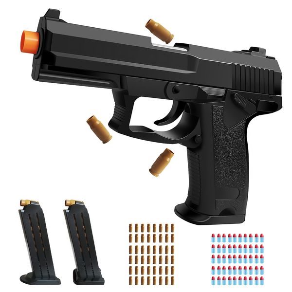 Tcxomino Soft Bullet Black Toy Gun - Foam Blaster with Shell Ejecting, Toy Pistol Gift Box for Christmas Halloween Birthday Present for Boys Girls Adults Age 8+